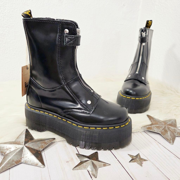 Dr. Martens jetta hi max leather platform boots black buttero patent size 5 NWT - Picture 2 of 8